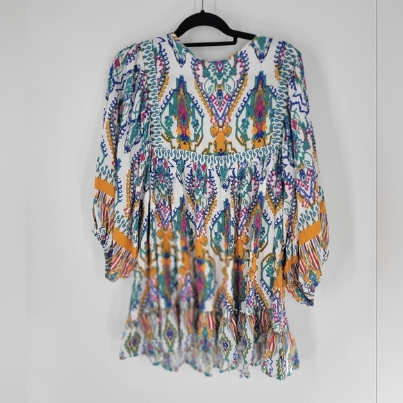 Rachel Zoe Plus Tunic Top 3X Tie Front 3/4 Sleeve Colorful Boho New - Picture 4 of 6